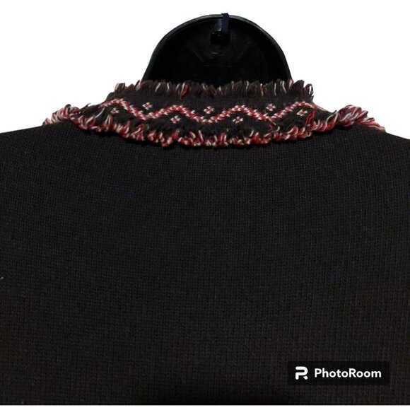 Les Copains Cardigan M Wool Cashmere Sweater Lagenlook Fair Isle Fringe Teacher - Picture 3 of 9